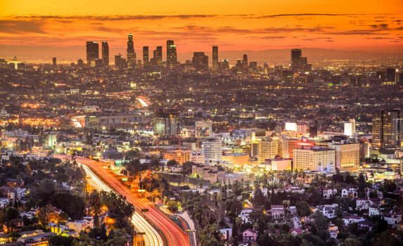 ロサンゼルス　夜明けのダウンタウンの風景　アメリカの風景