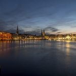 ドイツ　ハンブルク　アルスター湖と夜の風景