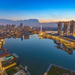 朝のシンガポールの風景　シンガポールの日の出風景