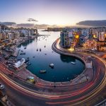 夜明けのマルタ　セント・ジュリアンとスピノーラ湾の風景　マルタの風景