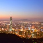 台北101と台北市の夕焼けの風景　台湾の風景
