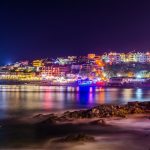 ブルガリアの都市ソゾポルの旧市街の夜景　ブルガリアの風景