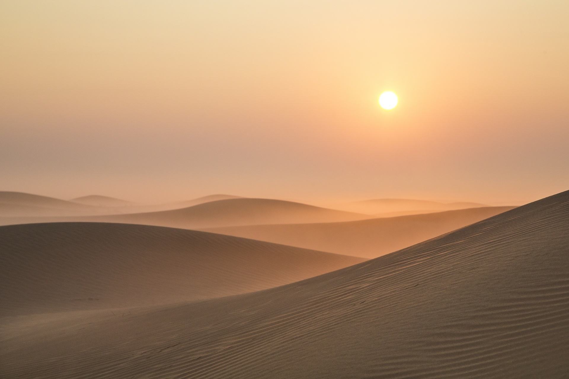 砂漠の日の出の風景　ドバイ　アラブ首長国連邦