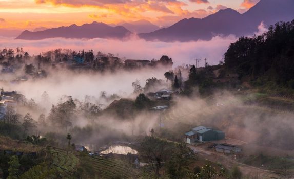 サパの朝の風景　ベトナムの風景