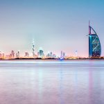 夕暮れ時のドバイの風景　アラブ首長国連邦の風景