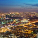 夕暮れのモスクワの町並み　ロシアの風景