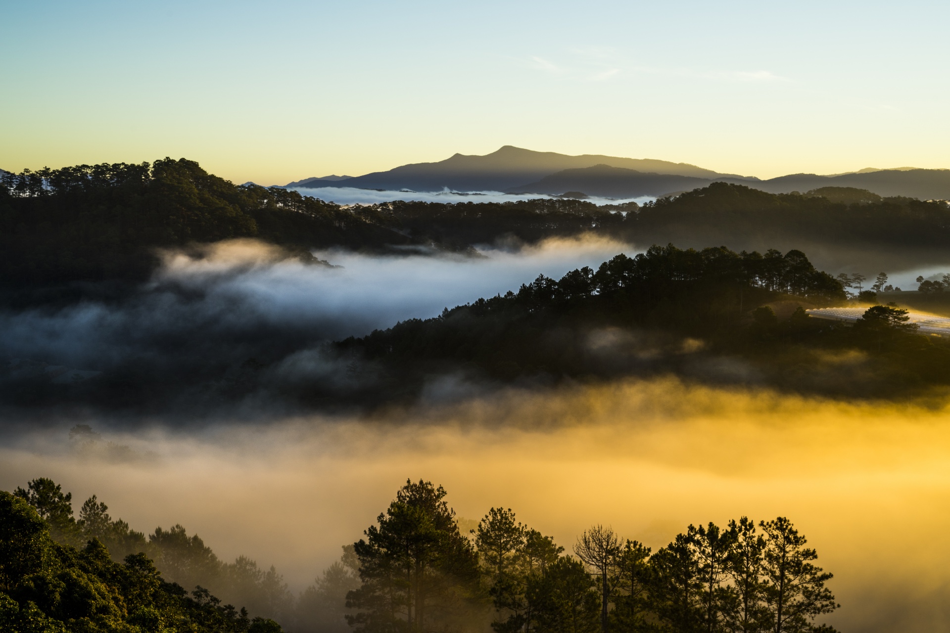霧の朝の風景　ベトナムの風景