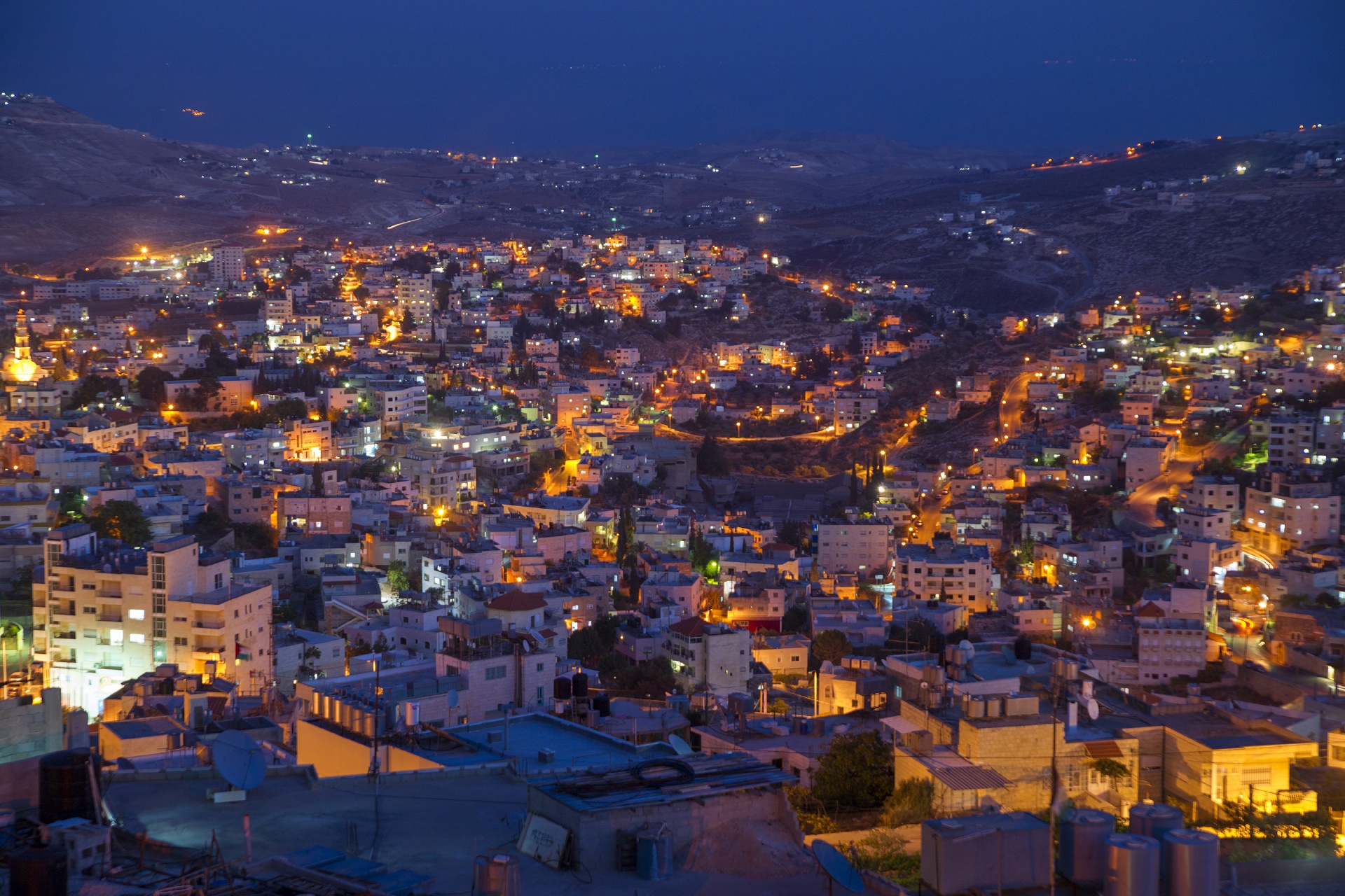 夜のベツレヘムの風景　パレスチナの風景