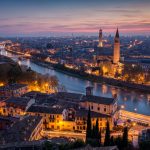 ヴェローナの秋の夕暮れの風景　イタリアの風景