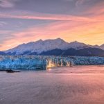 ハバード氷河の日の出　アラスカの風景