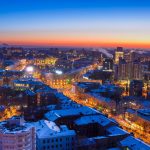 冬の夕暮れのヴォロネジの風景　ロシアの風景