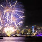 花火と大晦日のシドニーの風景　オーストラリアの風景