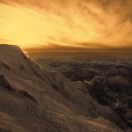冬のアルプスの夕暮れの風景　エギーユ・デュ・ミディ　フランスの風景