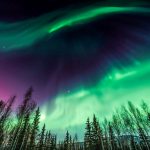 アラスカのオーロラの風景　アメリカの風景　