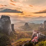 メテオラの夕日　ギリシャの風景