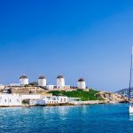 夏のミコノス島　風車のある風景　ギリシャの風景