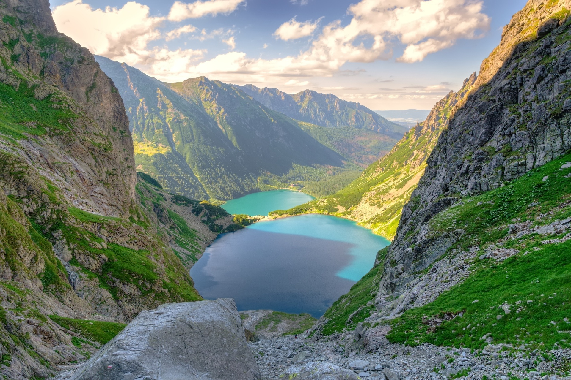 山に囲まれた湖の風景　ポーランドの風景