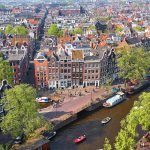 空から見たアムステルダム中心部　オランダの風景