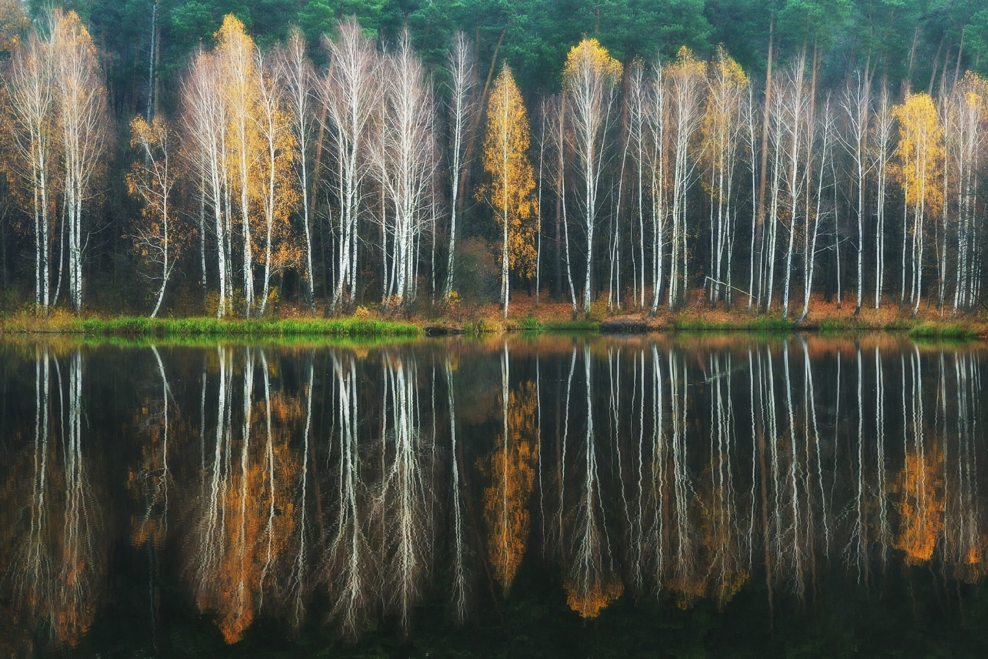 秋の湖　ウクライナの風景