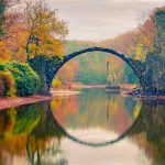 夕暮れのロードデンドロンパーク・クロムラウ「ラコツ橋」　ドイツの風景