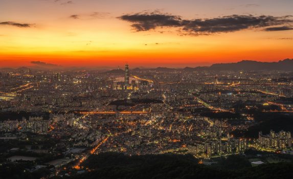 夕暮れのソウルの風景　韓国の風景
