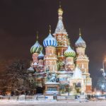 冬のモスクワ　夜の聖ワシリイ大聖堂　ロシアの風景