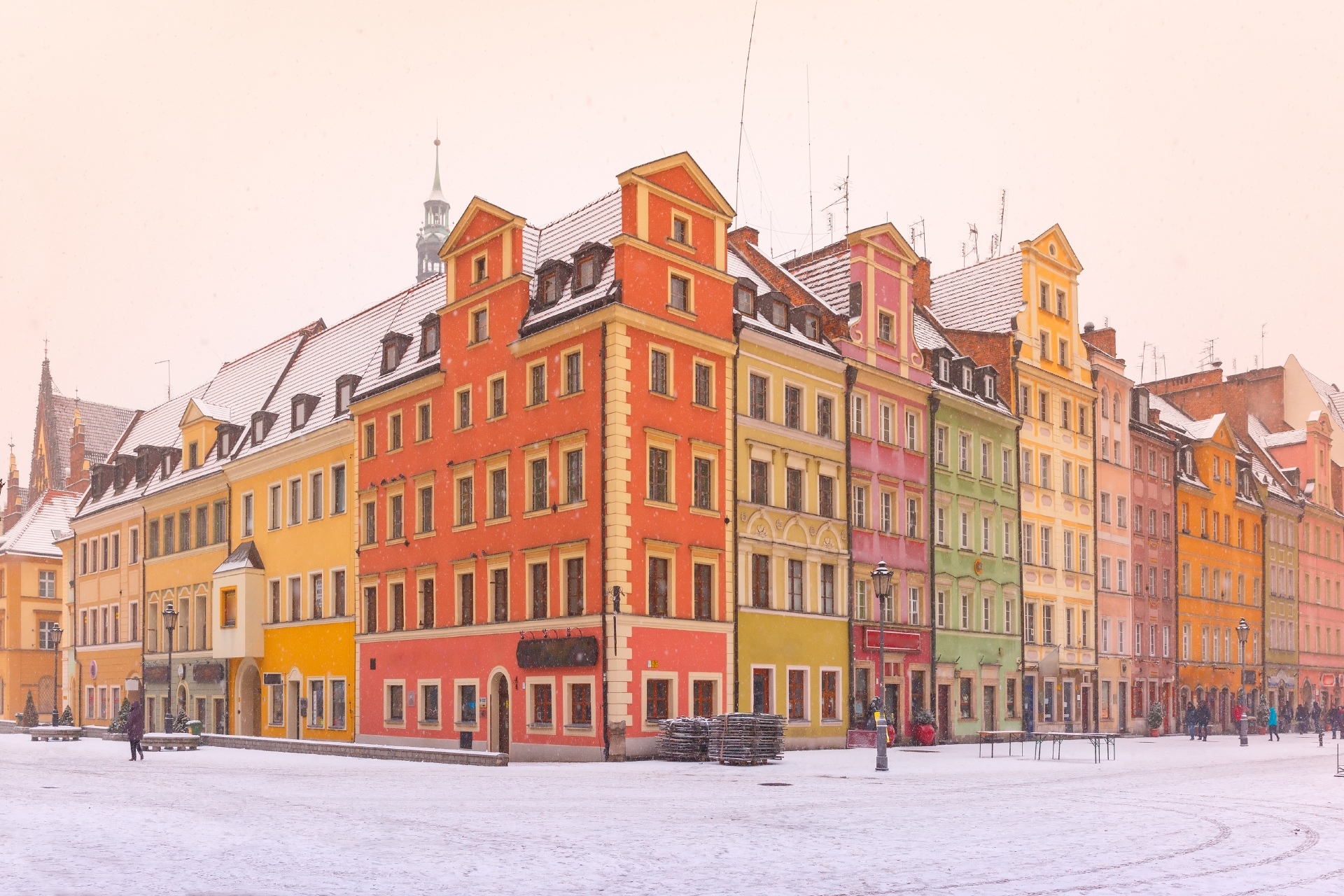 冬の朝のヴロツワフの風景　ポーランドの風景