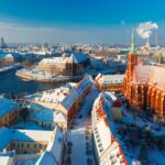 冬の朝のヴロツワフ　旧市街の風景　ポーランドの風景