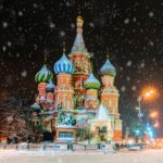 冬の夜のモスクワ　ロシアの風景