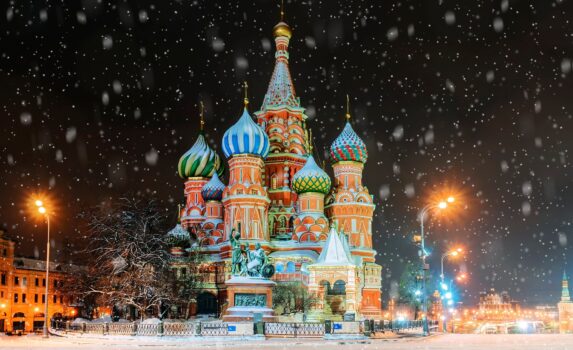 雪の夜のモスクワ　ロシアの風景