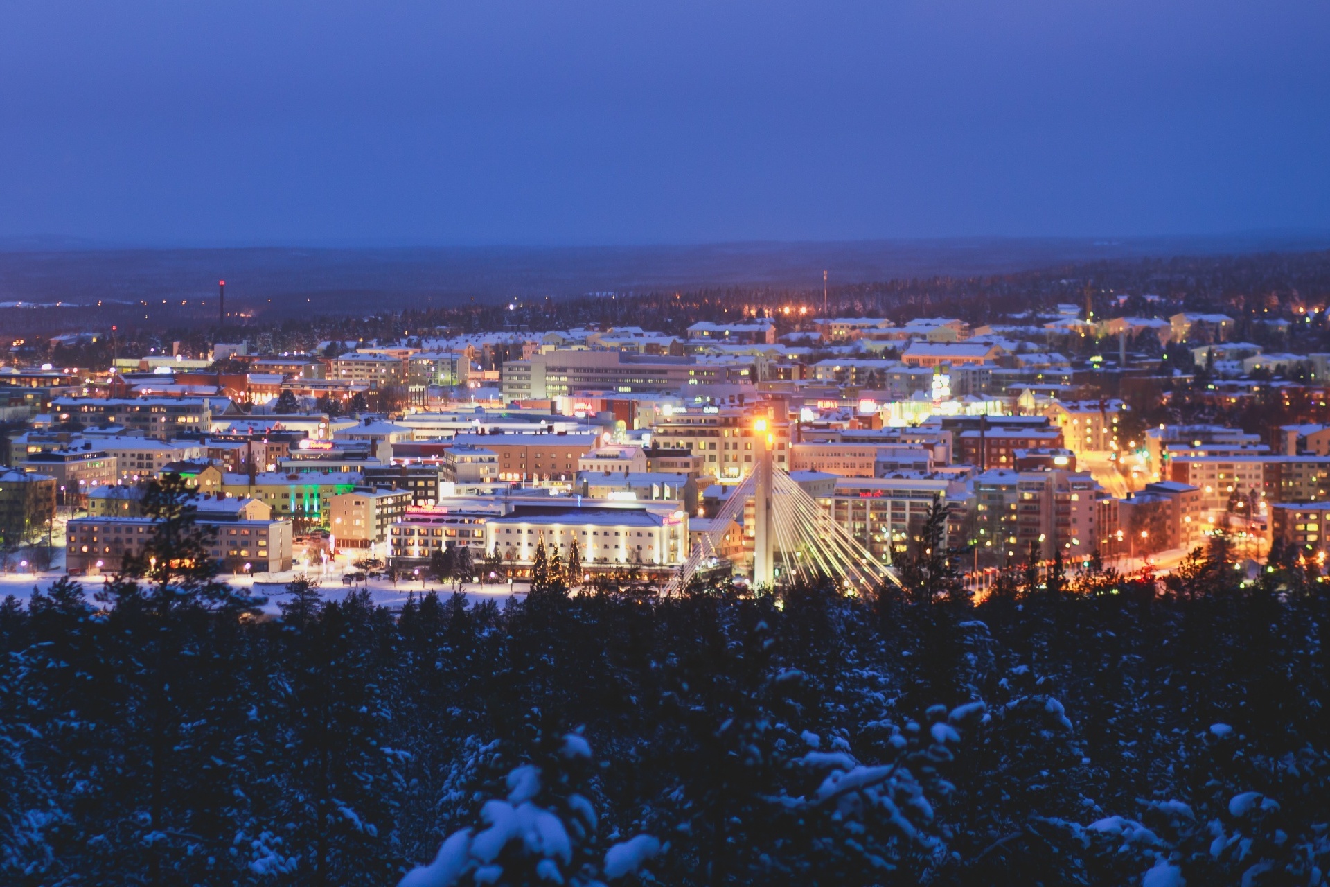 フィンランドの冬の夜　ロヴァニエミの町並み