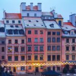 冬の朝のワルシャワの旧市街　ポーランドの風景