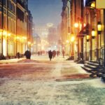 冬の夜のモスクワ　ロシアの冬の風景