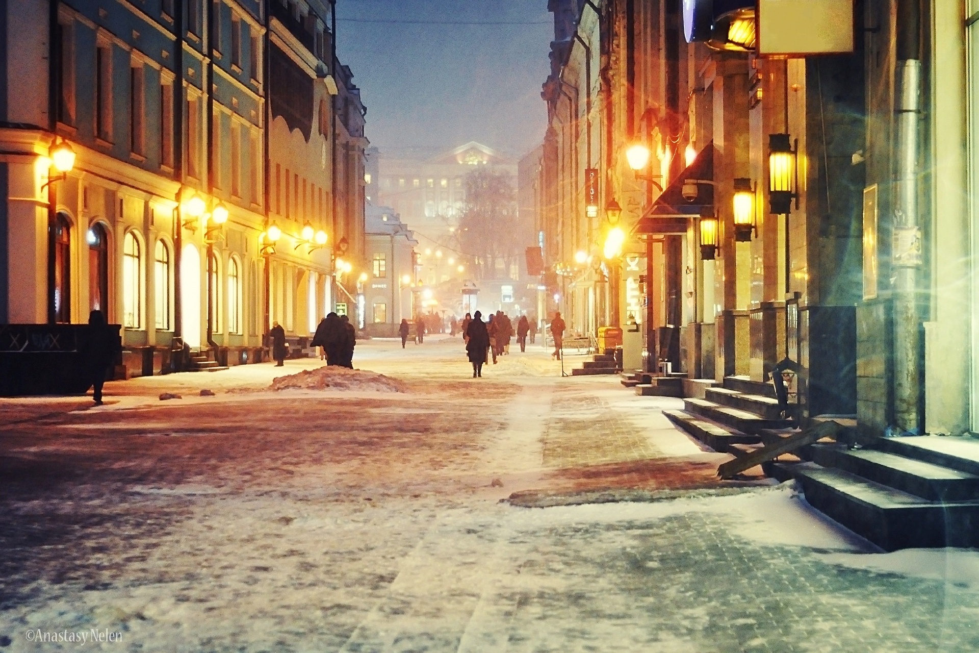 冬の夜のモスクワ　ロシアの冬の風景
