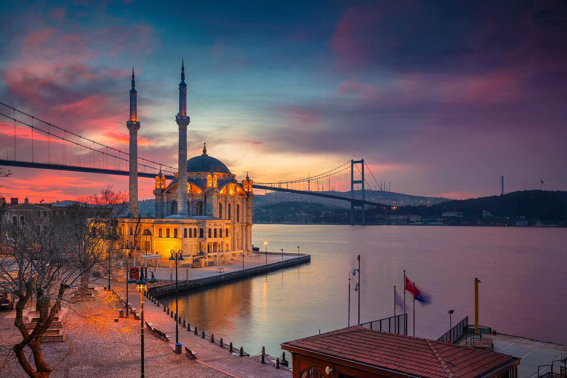 オルタキョイ・モスクとボスポラス橋　トルコの風景