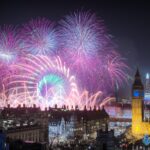 新年のロンドンの夜の風景　イギリスの風景