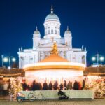 ヘルシンキのクリスマス時期の夜の風景　フィンランドの風景