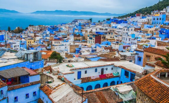 モロッコの青い街シャウエンの眺め　モロッコの風景