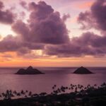 オアフ島　幻想的なハワイの夕暮れ風景　アメリカ合衆国の風景
