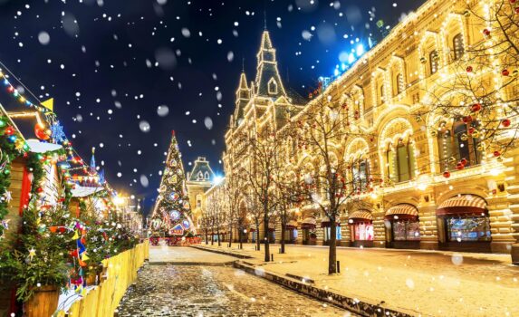 モスクワのクリスマス風景　冬のモスクワ　冬のロシアの風景　世界のクリスマスの風景