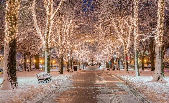 クリスマスシーズンのボストンの風景　アメリカ合衆国の風景