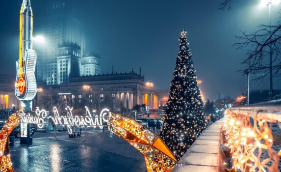 クリスマスの風景　ワルシャワ　ポーランドの冬の風景
