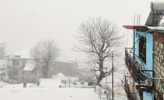 雪のトシュの風景　ヒマーチャル・プラデーシュ州　冬のインドの風景