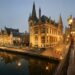 ヘントの町の夕暮れの風景　ベルギーの風景